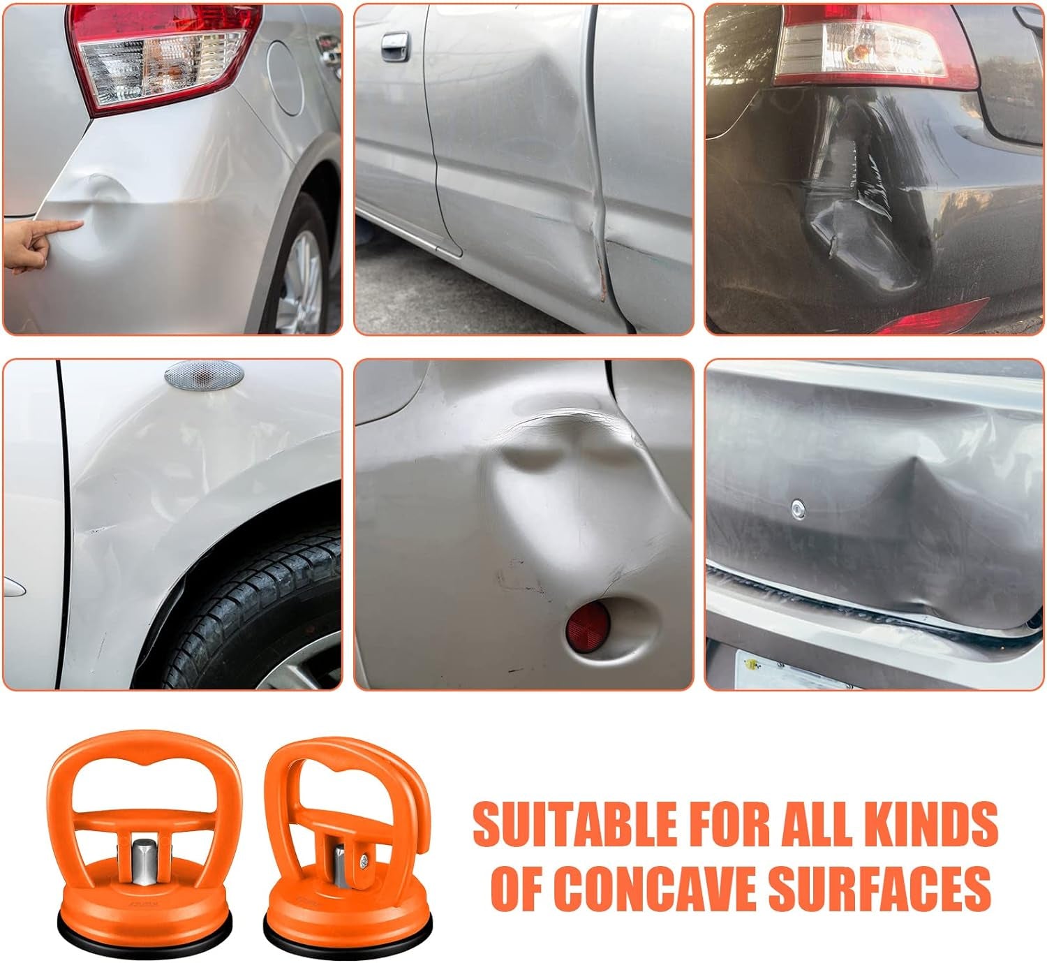 Car Dent Puller, 2PCS Car Dent Remover Tools for Car Dent Repair, Glass, Screen, Tiles & Objects Moving, Orange