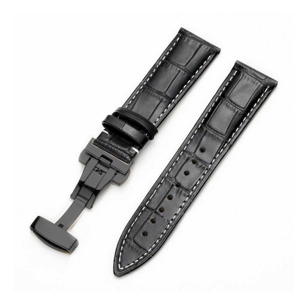 Genuine Leather Watch Band Bracelet Strap Deployment Clasp Buckle Replacement