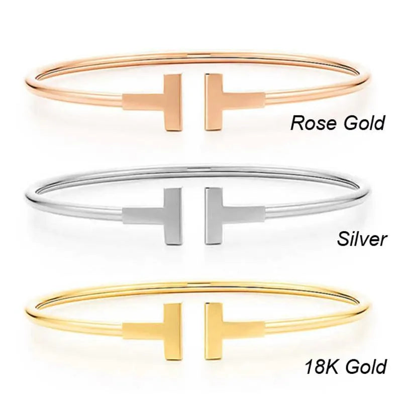 Top Quality Titanium Steel Double T Rose Gold Silver Diamond Luxury Designer Jewelry Women Bracelets Bangle Men Bracelets