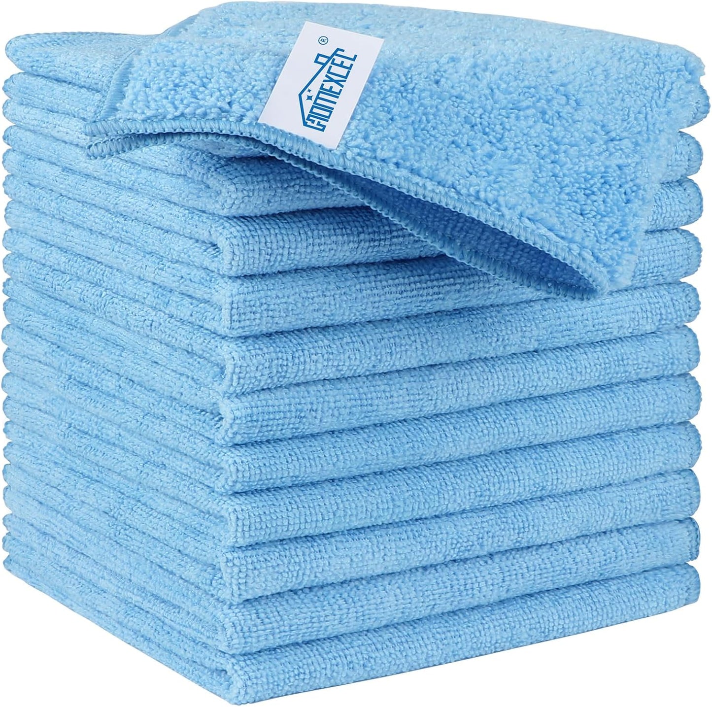 Microfiber Cleaning Cloth 12 Pack, Blue Premium Microfiber Towels for Cars, Lint Free, Scratch-Free, Highly Absorbent, Reusable Cleaning Rags for Car, Household, Kitchen, 11.5"X11.5"