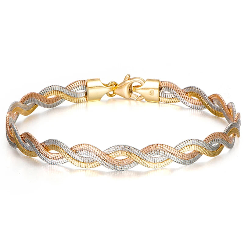 Solid 18K Multi-Tone Gold Bracelet Women AU750 Gold Rope Chain Bracelet