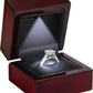 Allure - Luxury Ring Box with LED Light, Authentic Mahogany Wood with Black Leatherette Insert, Square Elegant Diamond Ring Case, for Unique Proposal or Wedding, Small Jewelry Display Gift Box.