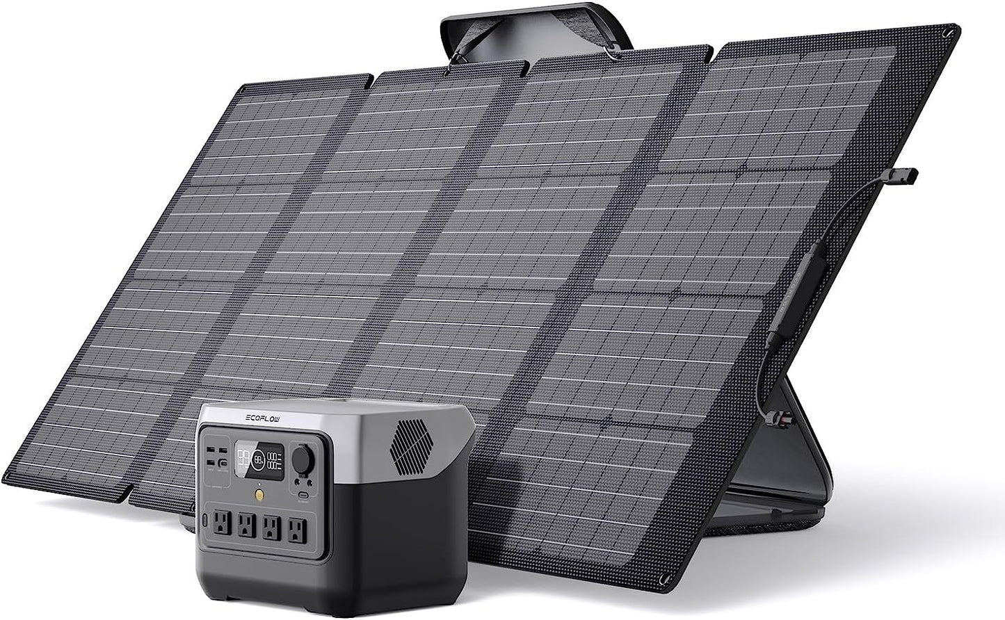 Solar Generator River 2 Pro 768Wh Portable Power Station & 160W Portable Solar Panel Lifepo4 Battery 70 Min Fully Charged, 4×AC, for Camping, RV, Home Backup