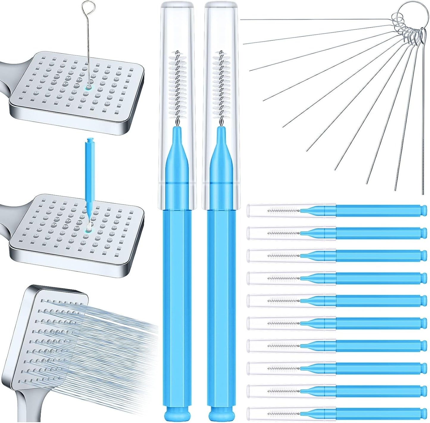 Multi Shower Head Cleaner Tool, Shower Head Cleaning Brush Small Hole, Showerhead Cleaner Picks for Tiny Nozzle Opening Gaps, Blue