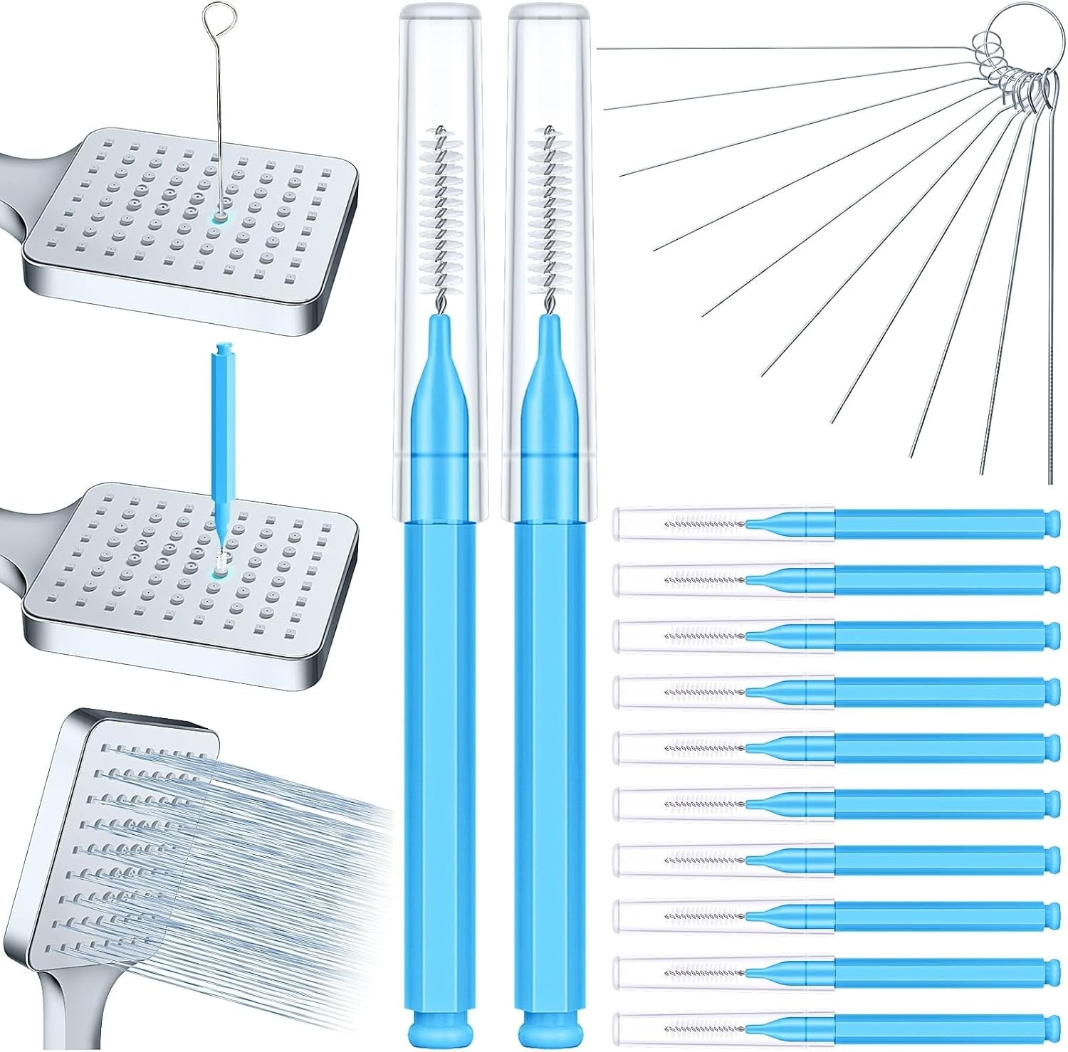 Multi Shower Head Cleaner Tool, Shower Head Cleaning Brush Small Hole, Showerhead Cleaner Picks for Tiny Nozzle Opening Gaps, Blue
