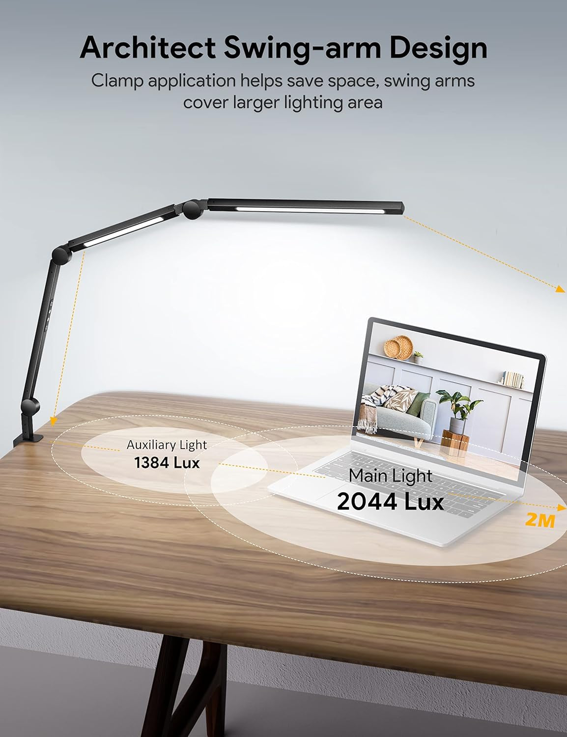 LED Desk Lamp with Clamp, Dual Light Desk Lamp with Swing Arm, 4 Color Modes & 4 Brightness Metal Table Lamp, Eye-Caring Clip-On Lamp with Memory Function for Home Office Work Study