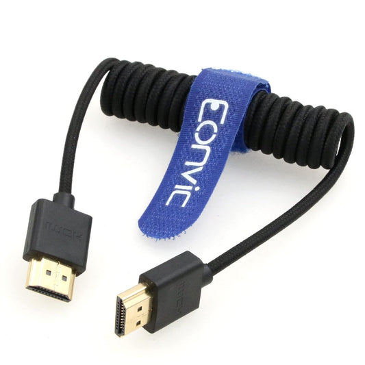 2.1 HDMI 8K HDMI to HDMI Cable High Speed Thin HDMI Male to Male Extender Coiled Cable for Atomos Ninja V, Sony A7Siii, Portkeys BM5 Monitor (HDMI-HDMI, Black Braided Coiled Cable)