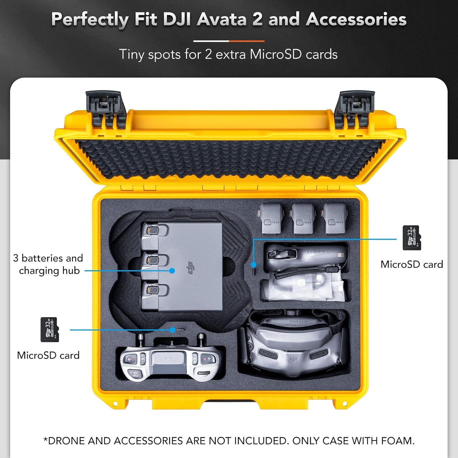 Titan AT200 Waterproof Hard Case for DJI Avata 2,Goggles 3,RC Motion 3,FPV Remote Controller 3, Support up to 7 Batteries [CASE ONLY]