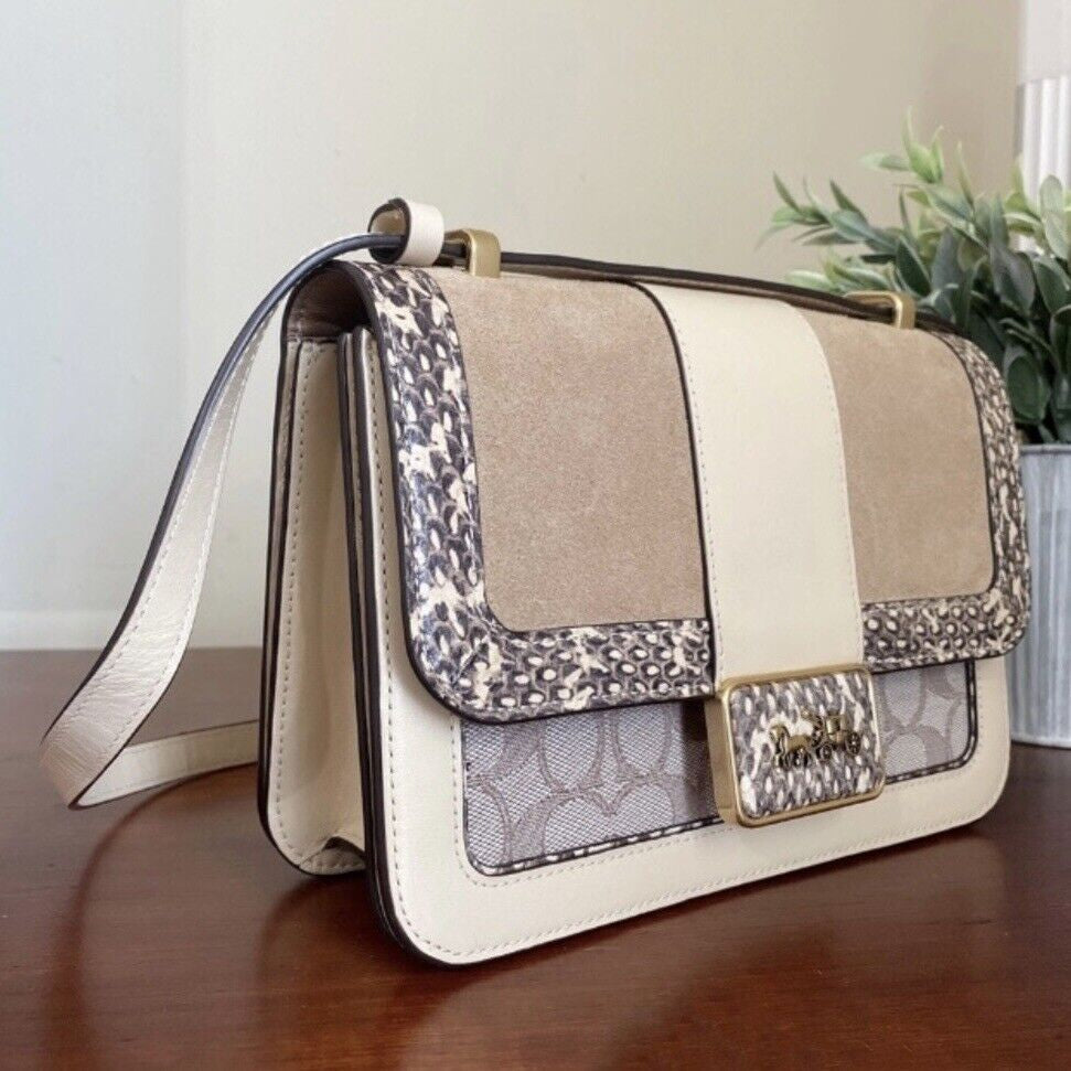 Coach Tabby Shoulder Bag in Jacquard Signature Beige with Snake Detailing NWT