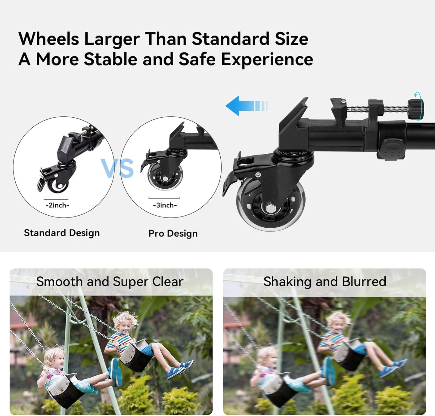 Universal Photography Tripod Dolly, Heavy Duty with 3" Rubber Wheels, Adjustable Legs and Carry Bag, 33 Lbs Capacity Tripod Wheels for Canon for Sony Cameras Camcorder Video Lighting- 3986