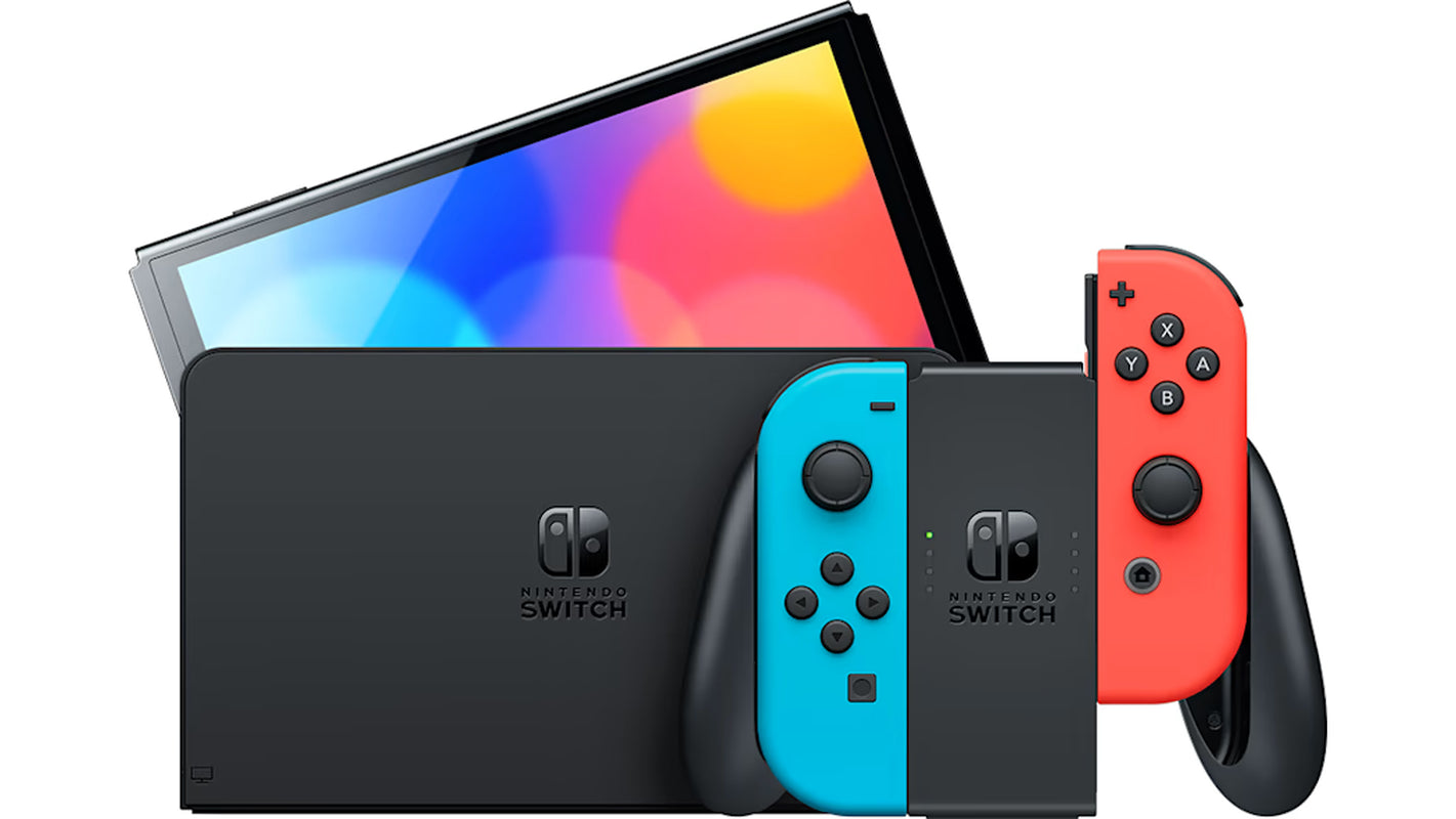 Switch OLED Neon Red/Blue Edition Bundle with Mario Kart 8 Deluxe Game + Mightyskins Voucher – (JP Edition) - Japan Import with US Plug