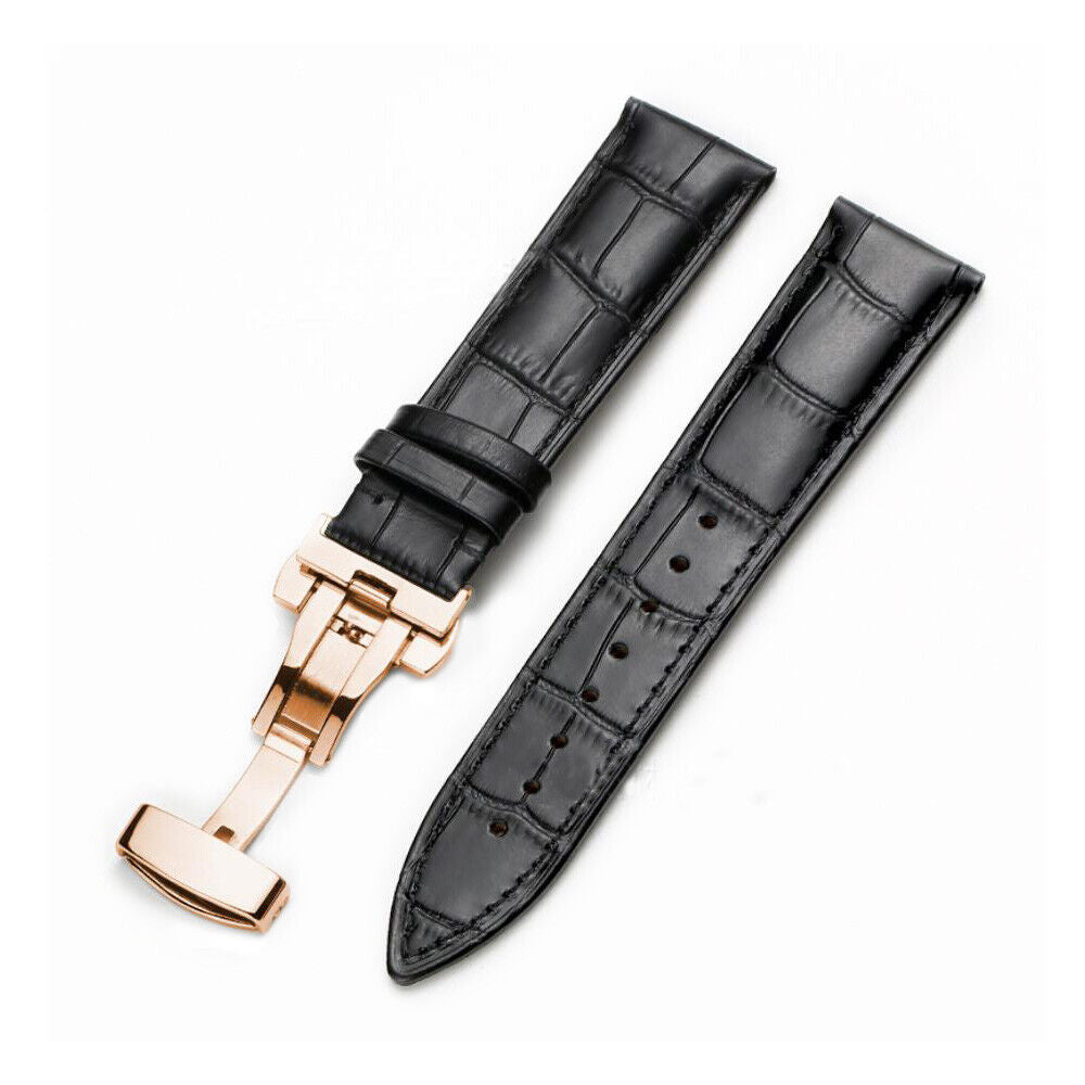 Genuine Leather Watch Band Bracelet Strap Deployment Clasp Buckle Replacement