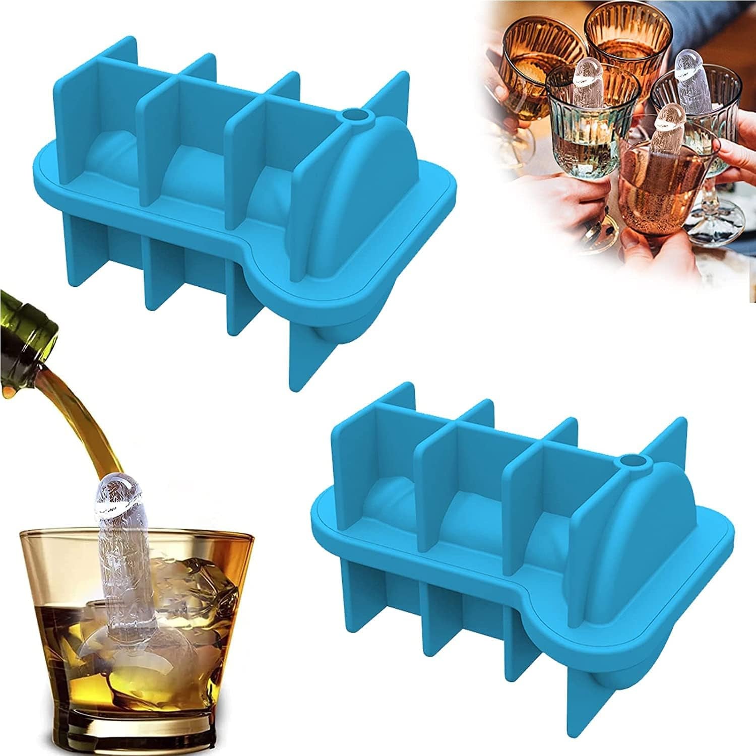 1 Pcs BLUE Silicone Prank Ice Cube Mold Tray for Ice Chilling Whiskey Cocktails Make Ice Blocks Funny Ice Coffee Cubes Birthday Party DIY Mousse Chocolate Soap Cake Mould Tool