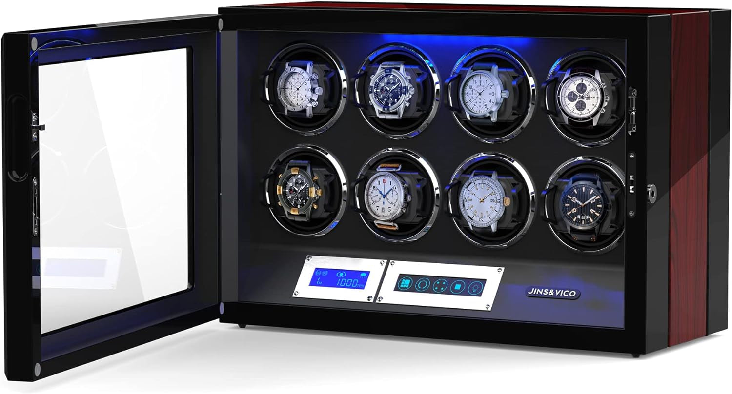 Watch Winder, Adjustable [Upgraded] Watch Pillows, 8 Winding Spaces Watch Winders for Automatic Watches, Built-In Illumination