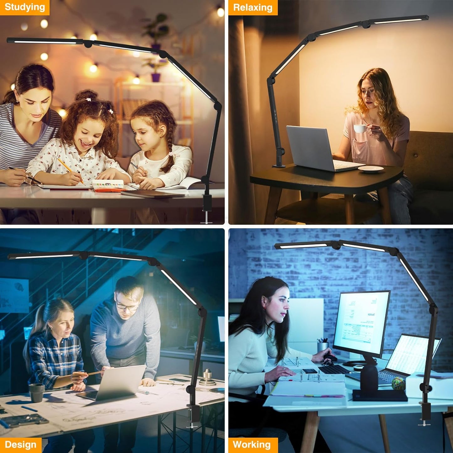 LED Desk Lamp with Clip,Flexible 4 Section 3 Light Source Office Desk Lamp,4 Color Temperatures and 5 Brightness Level Desk Light,Night Eye Protection Task Table Lamp for Home Office Studio Study Nail