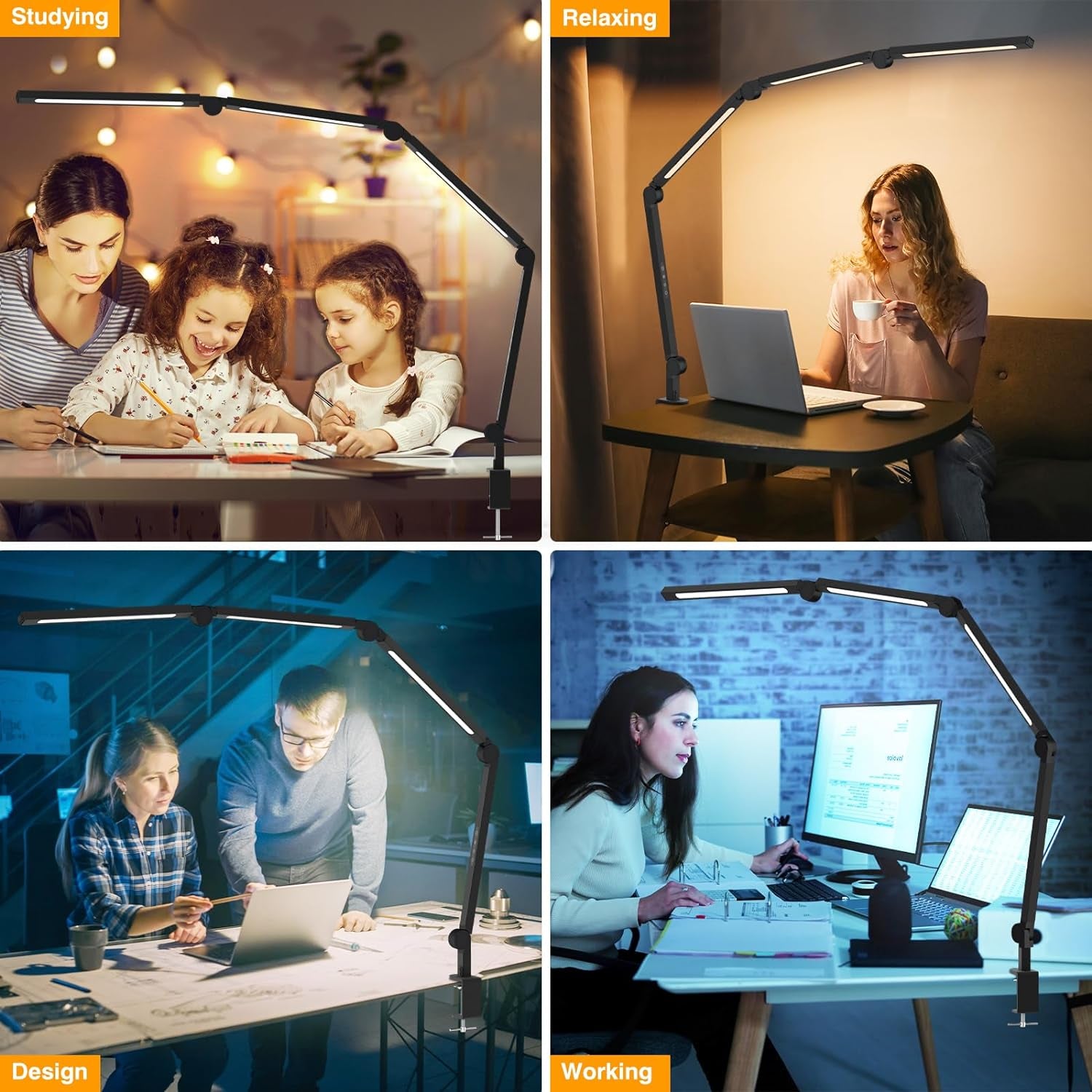 LED Desk Lamp with Clip,Flexible 4 Section 3 Light Source Office Desk Lamp,4 Color Temperatures and 5 Brightness Level Desk Light,Night Eye Protection Task Table Lamp for Home Office Studio Study Nail