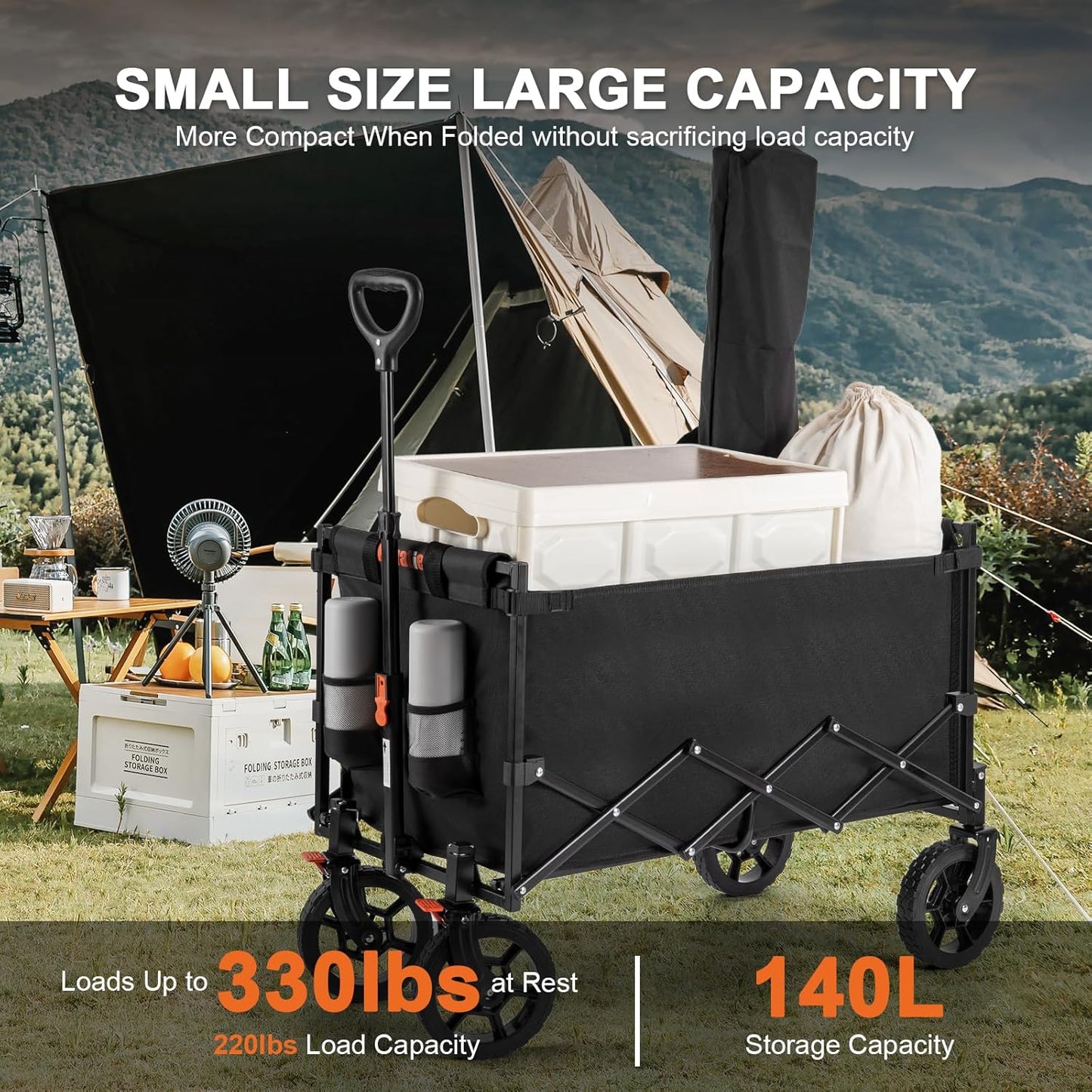 Wagon Cart Heavy Duty Foldable, Collapsible Wagon with Smallest Folding Design, Utility Grocery Wagon for Camping Shopping Sports