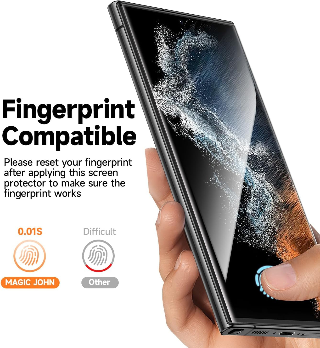 2 Pack for Samsung Galaxy S22 Ultra Screen Protector [Ceramic Film] 6.8 Inch,[100% Fingerprint ID Compatible] Easy Installation Tray, Shock-Resistant, 3D Curved, Bubble Free, Scratch Proof,