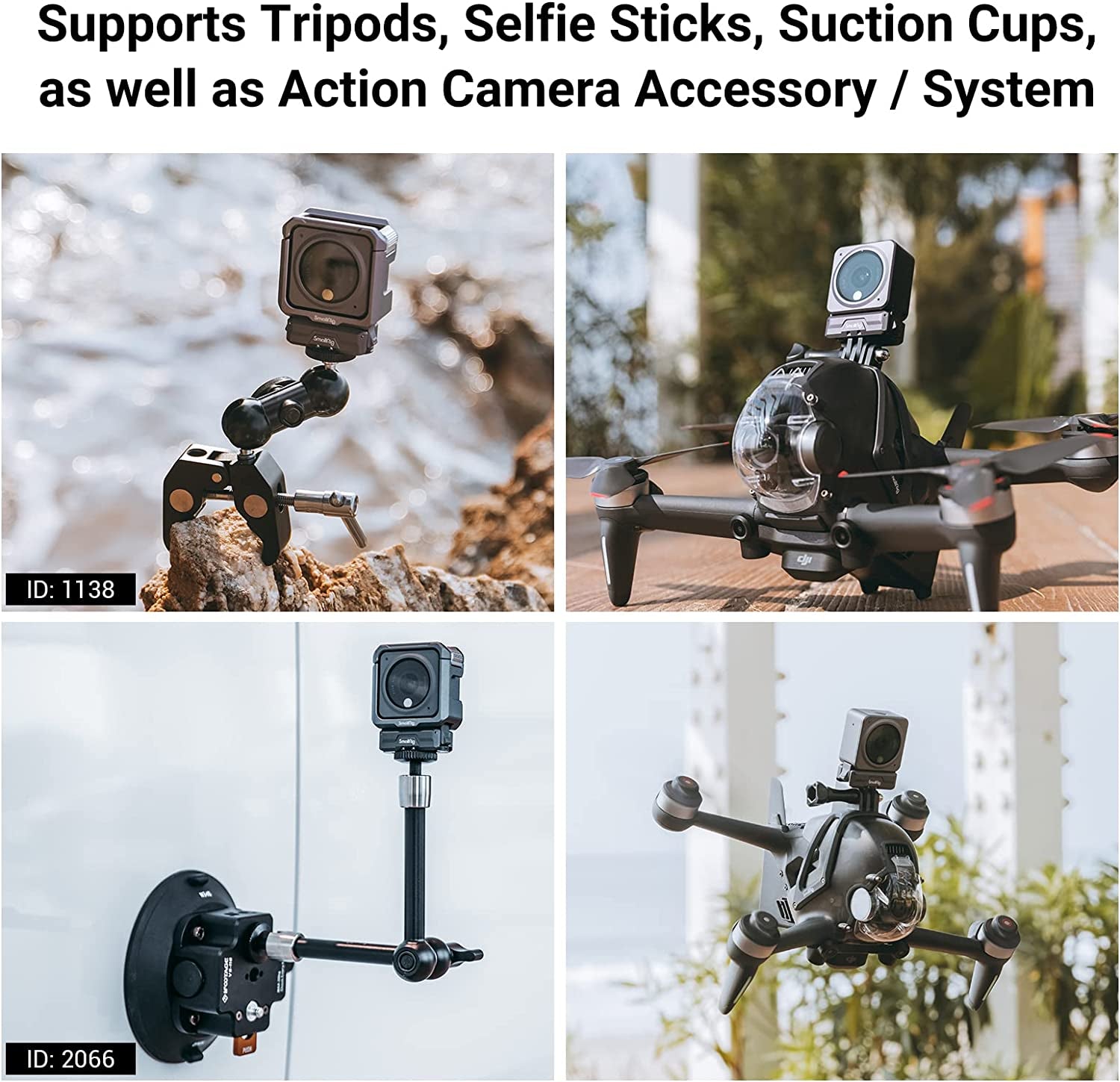 Magnetic Adapter Mount for DJI Action 4 / Action 3 / Action 2, with Adapter Connection and 1/4” Thread for Osmo Action 3 / Action 2, for Tripod, Selfie, Vlogging, Youtube - 3662