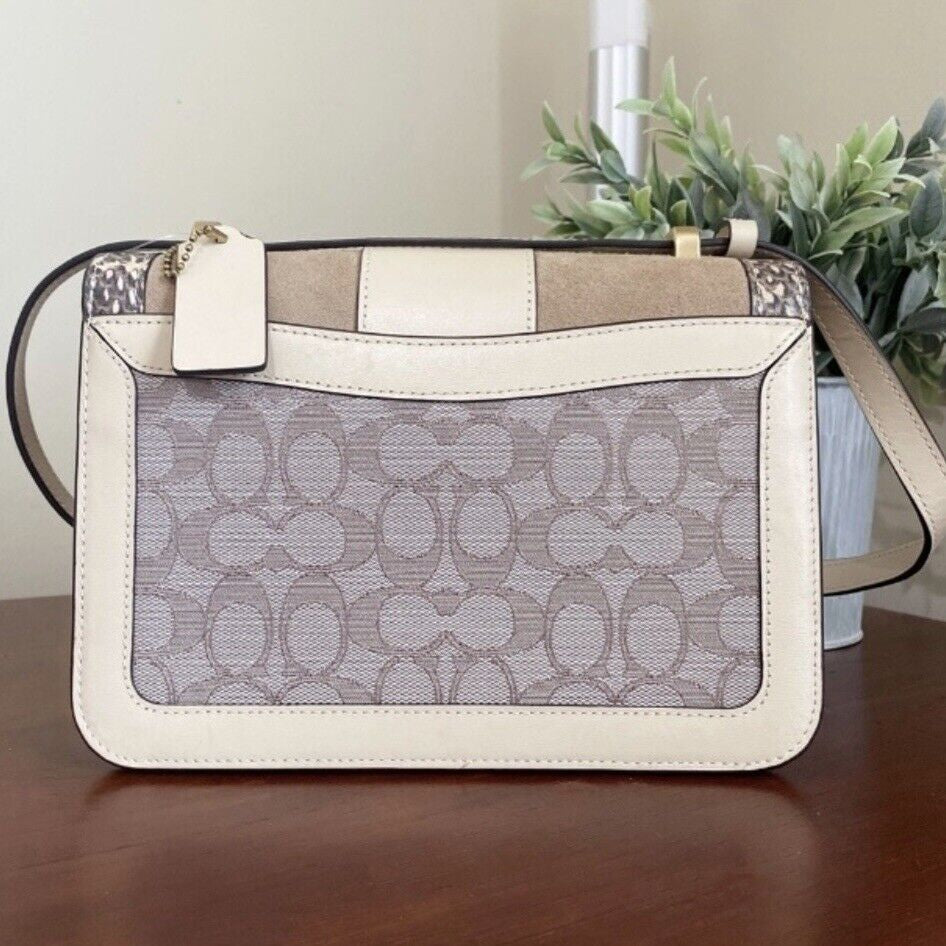 Coach Tabby Shoulder Bag in Jacquard Signature Beige with Snake Detailing NWT