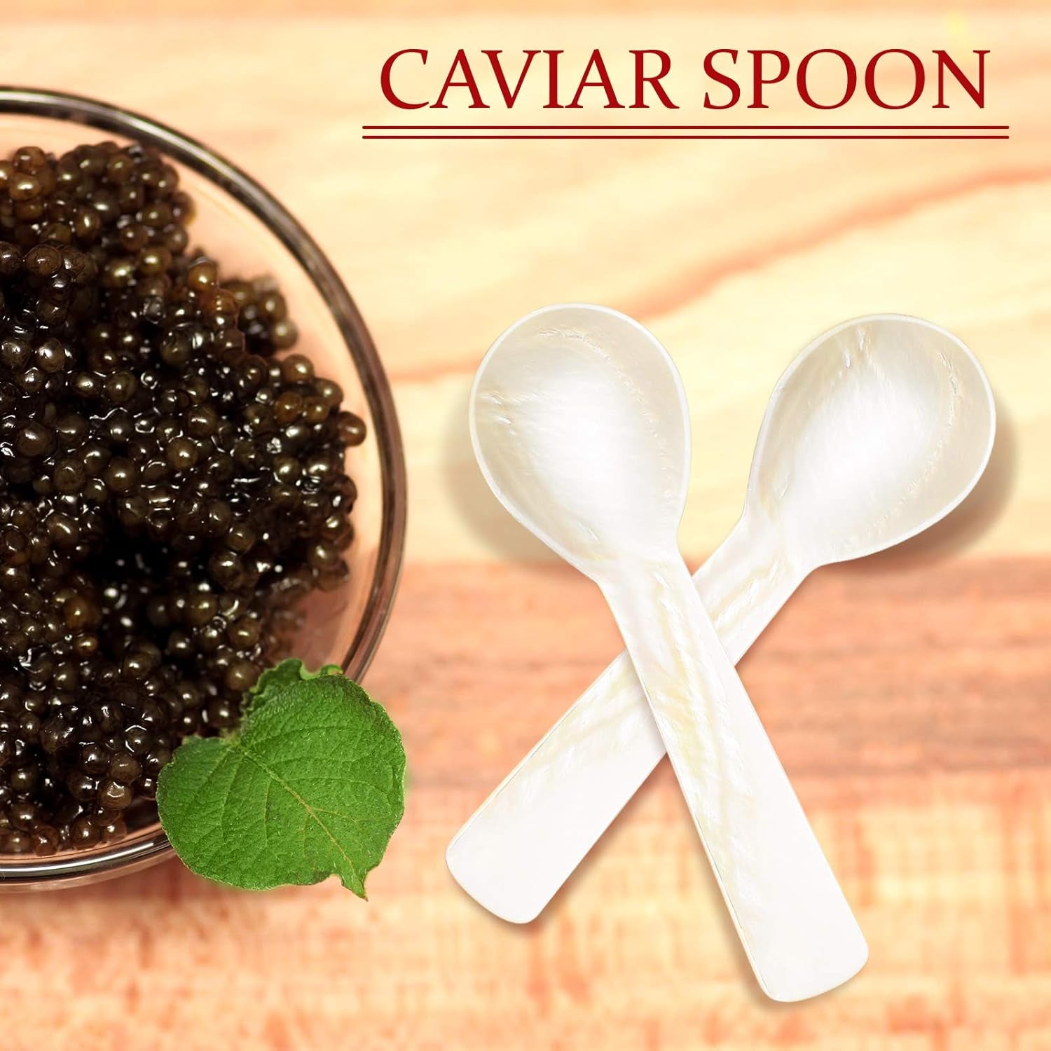 Caviar Spoons Mother of Pearl MOP Caviar Spoons with Hand Craft W round Handle for Caviar, Egg, Ice Cream, Salt, Coffee Serving, Restaurant Serving Set (6 Pieces, 3.55 Inch)