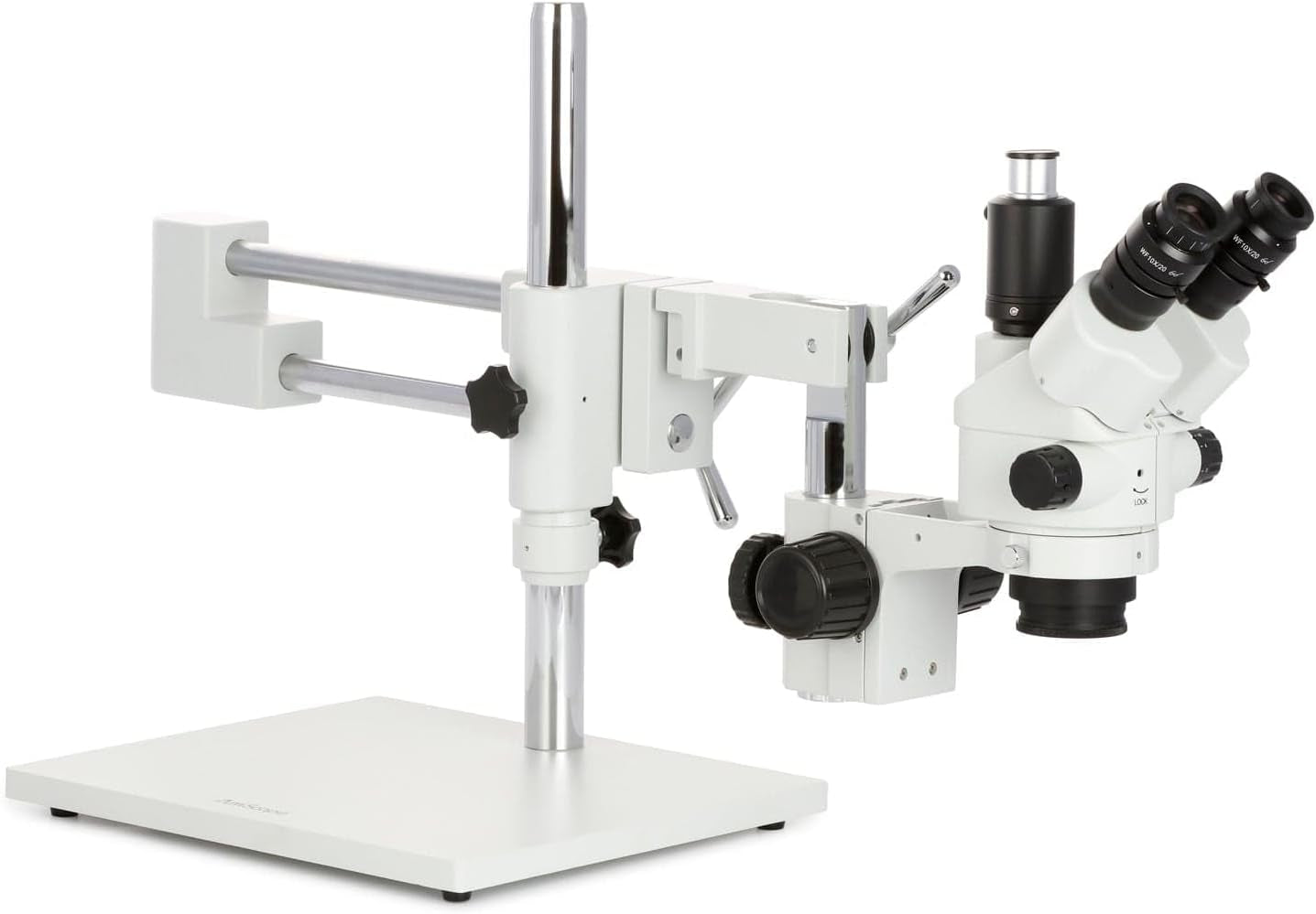 - SM-4NTP 7X-45X Simul-Focal Stereo Lockable Zoom Microscope on Dual Arm Boom Stand