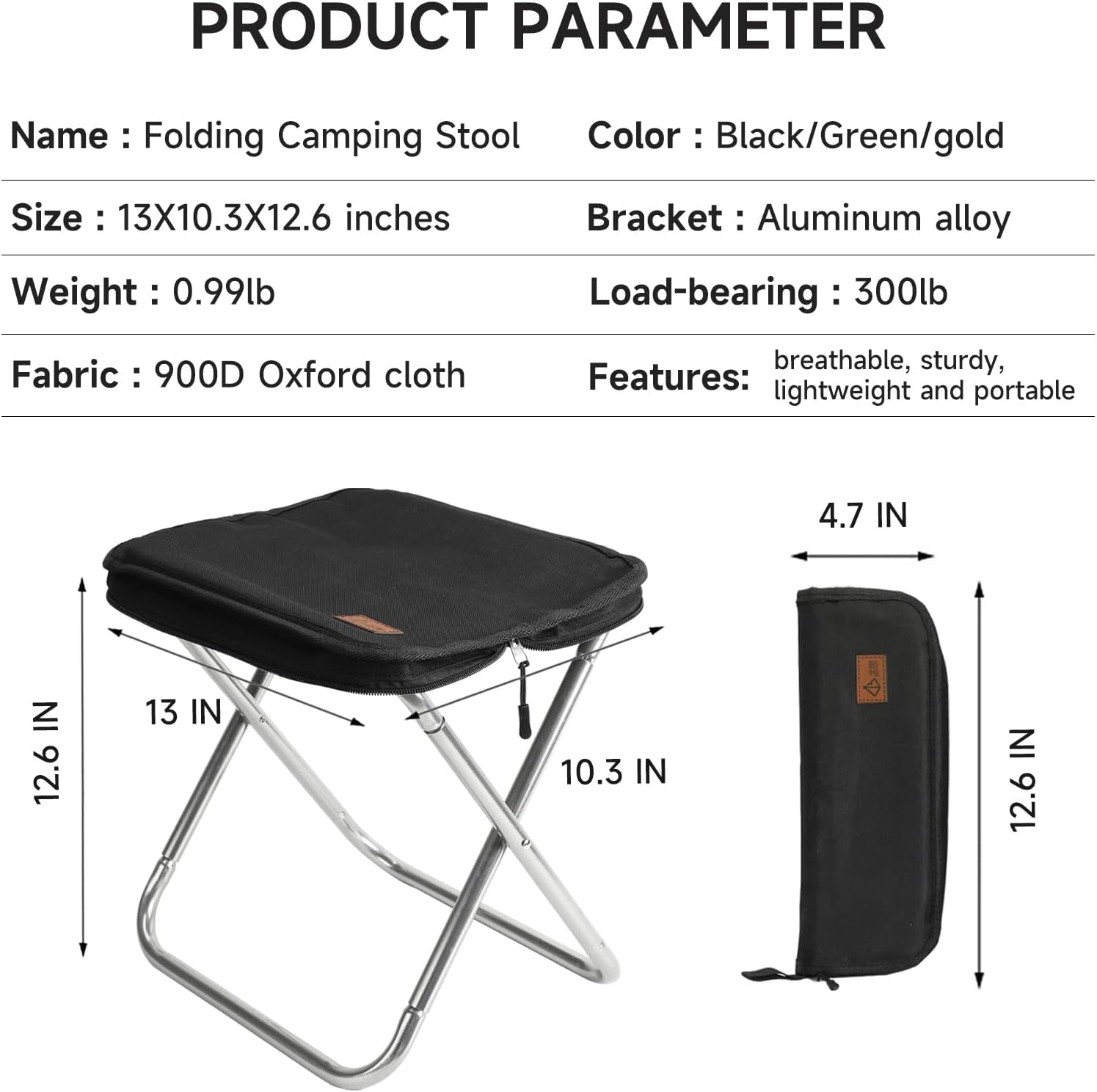 Camping Stool，Portable Foldable Stool Aldult Collapsible Chairs Fishing Stool for Outdoor Hiking 300 LBS Load Black 2-Piece Set