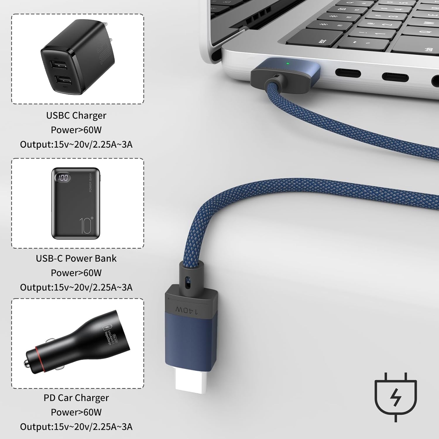 USB-C to Magnetic 3 Cable Compatible with Magsafe Charging Cable for 14” 16” Macbook Pro 2024 M3 Pro & Max, Macbook Air 2022 M2, Macbook Pro 2023 M2 Pro & Max - 6.6Ft