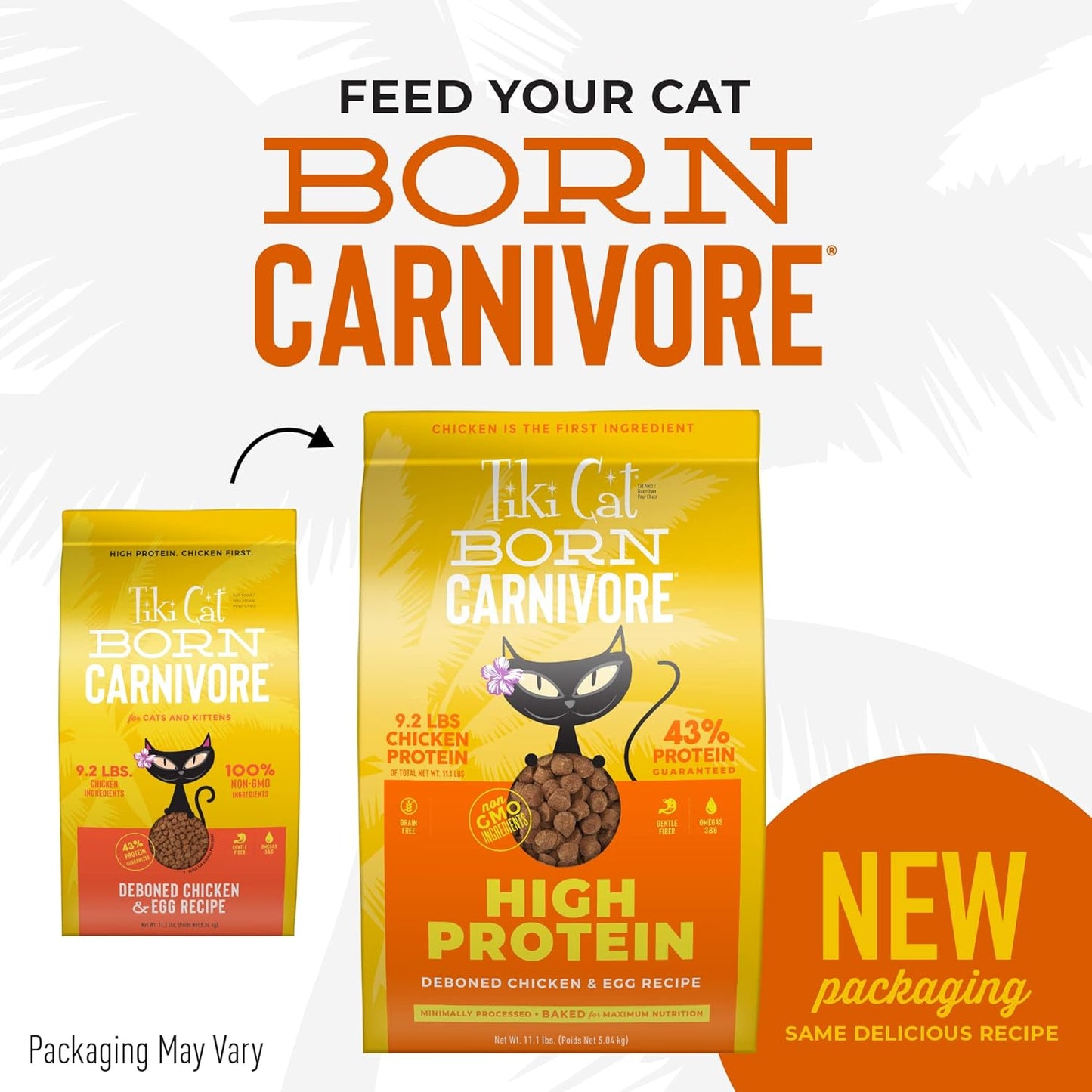 Tiki Cat Born Carnivore High Protein, Deboned Chicken & Egg, Grain-Free Baked Kibble to Maximize Nutrients, Dry Cat Food, 11.1 Lbs. Bag