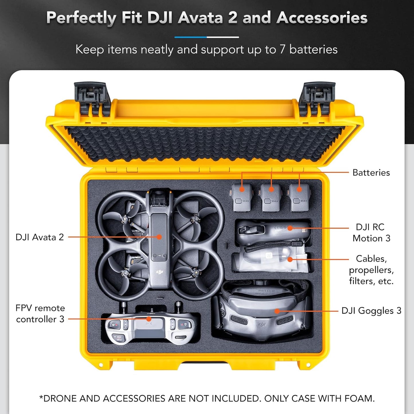 Titan AT200 Waterproof Hard Case for DJI Avata 2,Goggles 3,RC Motion 3,FPV Remote Controller 3, Support up to 7 Batteries [CASE ONLY]