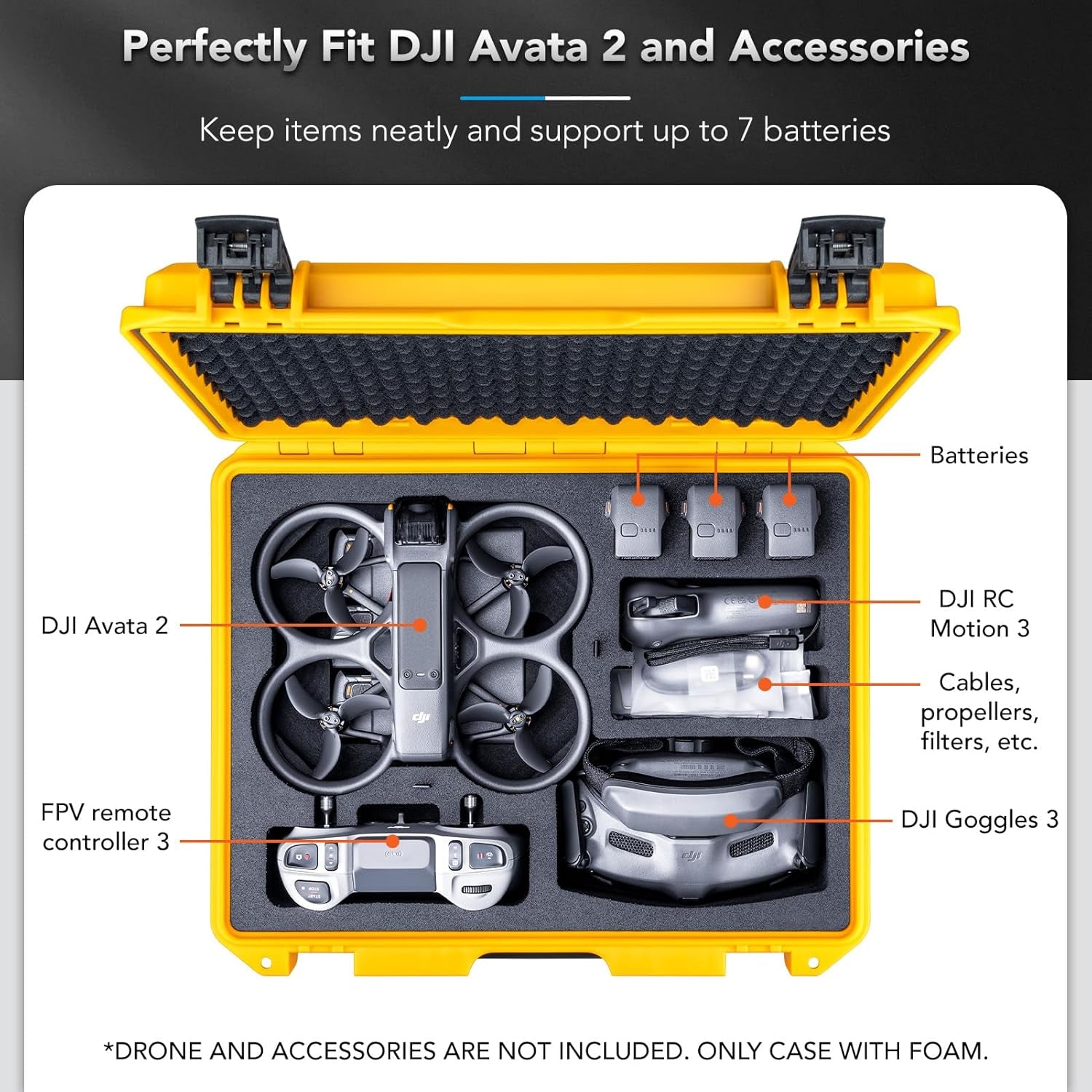 Titan AT200 Waterproof Hard Case for DJI Avata 2,Goggles 3,RC Motion 3,FPV Remote Controller 3, Support up to 7 Batteries [CASE ONLY]