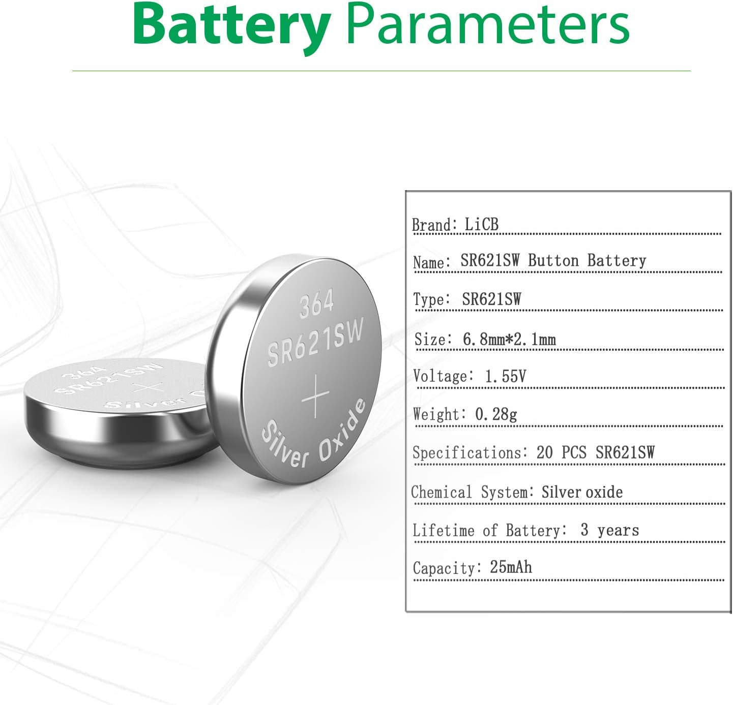 20 Pack SR621SW 364 164 363 AG1 Battery 1.5V Button Cell Watch Batteries