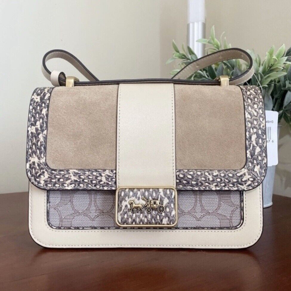 Coach Tabby Shoulder Bag in Jacquard Signature Beige with Snake Detailing NWT