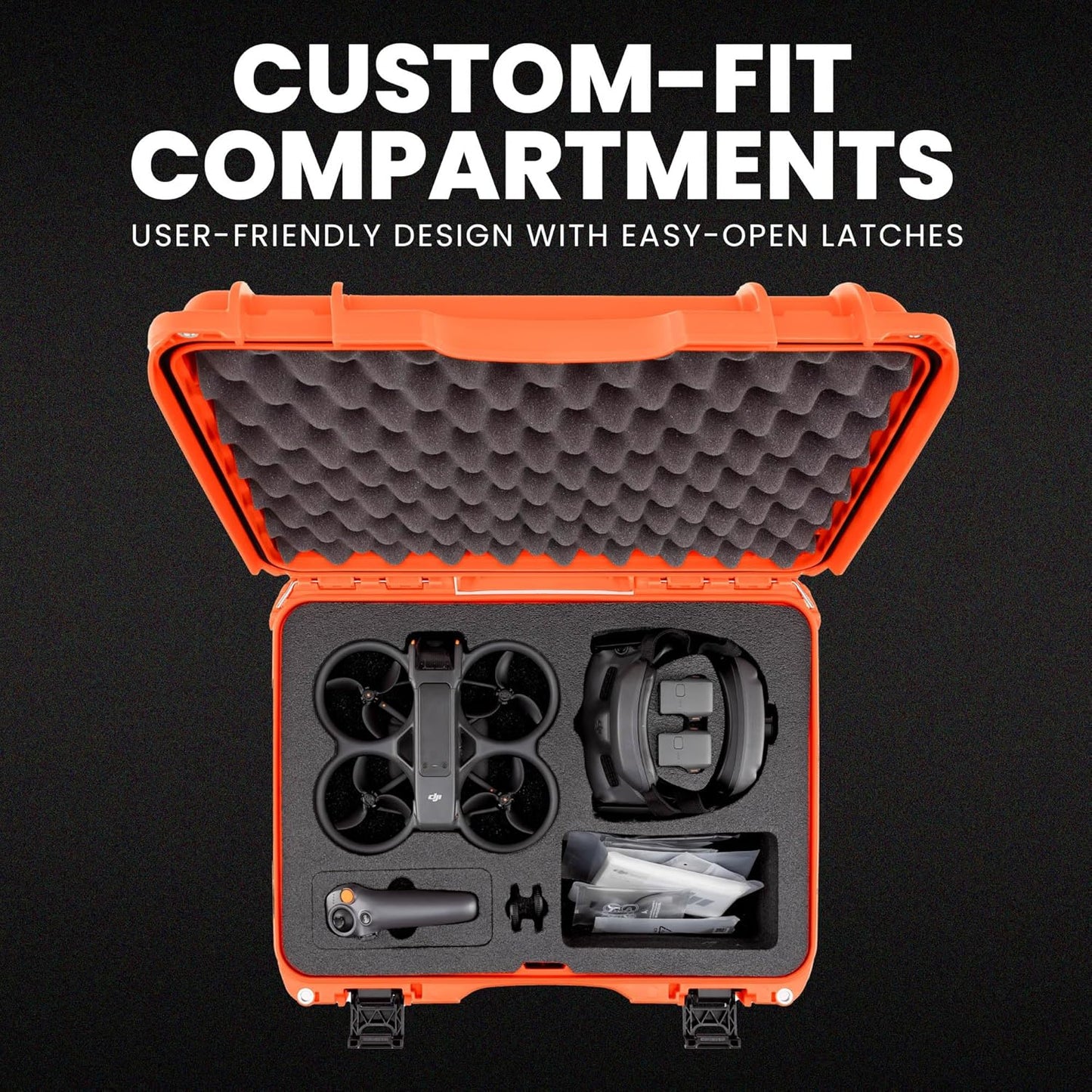 925 DJI™ Avata 2 Fly More Combo - Waterproof Hard Case with Drone Foam Insert, Crushproof, Portable Travel Case, Made in North America - Orange (18.7" X 14.8" X 7")