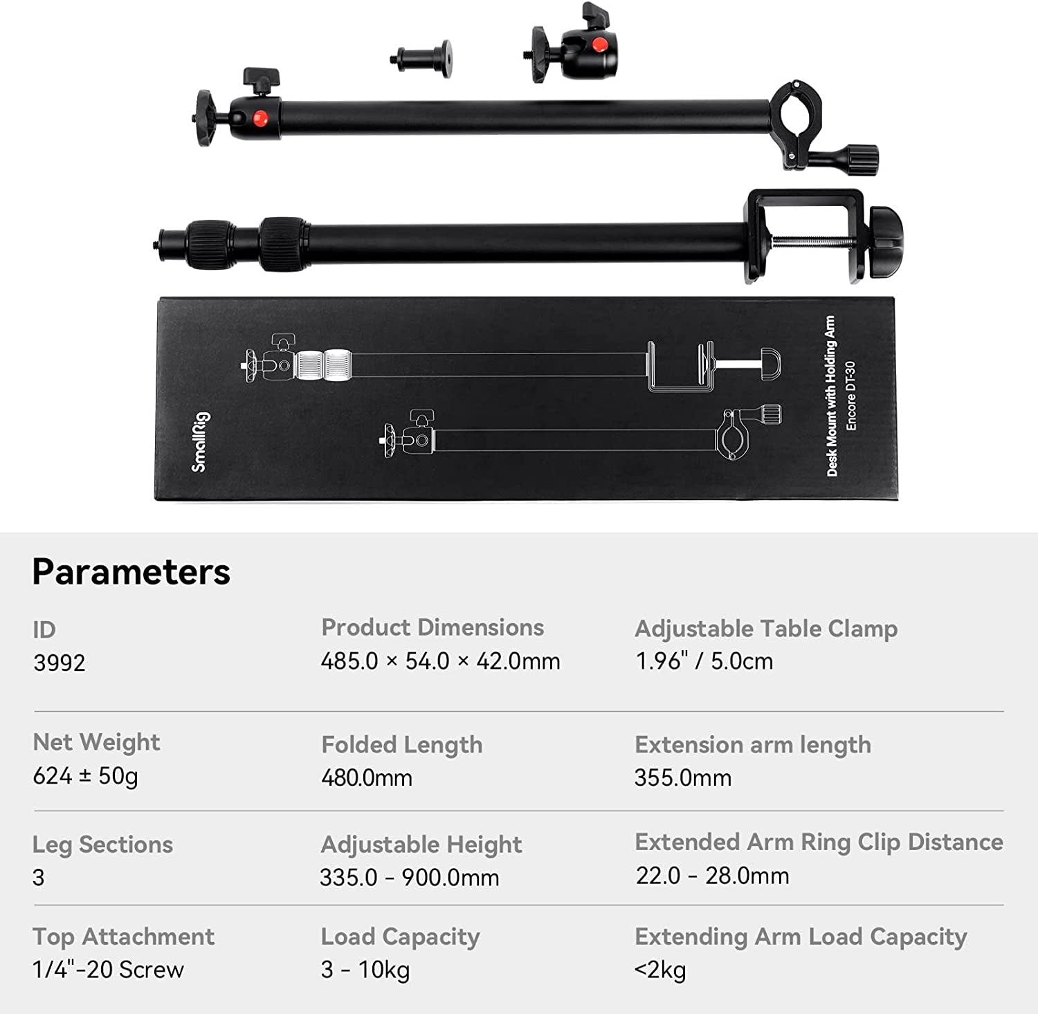 Camera Desk Mount Table Stand with Magic Arm and 1/4" Ball Head, 13"-35.4" Adjustable Light Stand, Tabletop C Clamp for DSLR Camera, Ring Light, Live Streaming, Photo Video Shooting - 3992