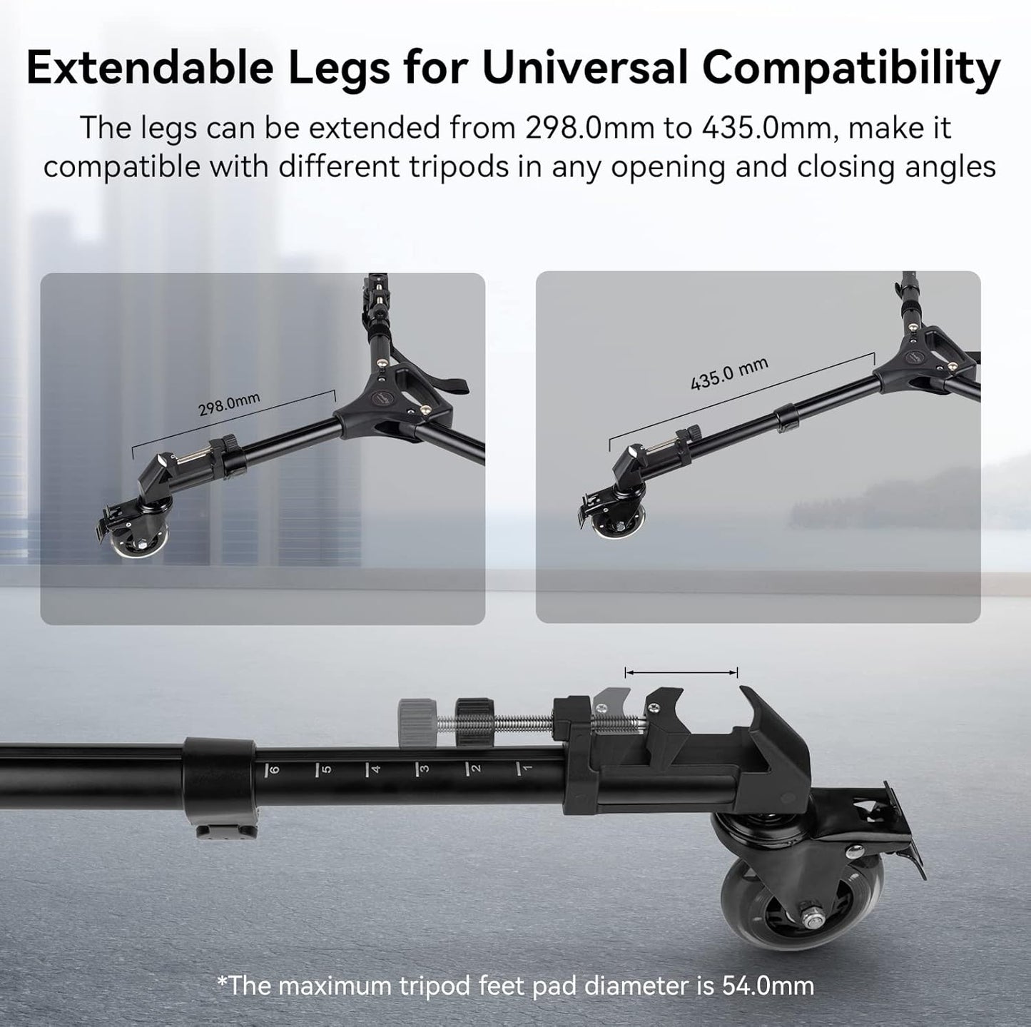 Universal Photography Tripod Dolly, Heavy Duty with 3" Rubber Wheels, Adjustable Legs and Carry Bag, 33 Lbs Capacity Tripod Wheels for Canon for Sony Cameras Camcorder Video Lighting- 3986