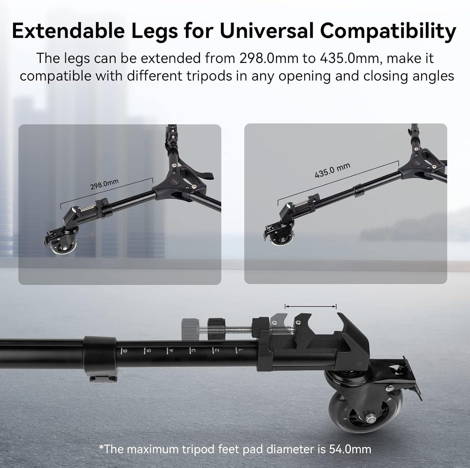 Universal Photography Tripod Dolly, Heavy Duty with 3" Rubber Wheels, Adjustable Legs and Carry Bag, 33 Lbs Capacity Tripod Wheels for Canon for Sony Cameras Camcorder Video Lighting- 3986