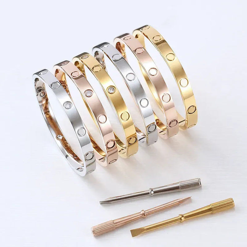 Designer Screw Bracelet Fashion Luxury Jewelry Bangle Bracelets 18K Rose Gold Silver Titanium Steel Diamond Bangles Nail Bracelets for Men Women 17 19 Size