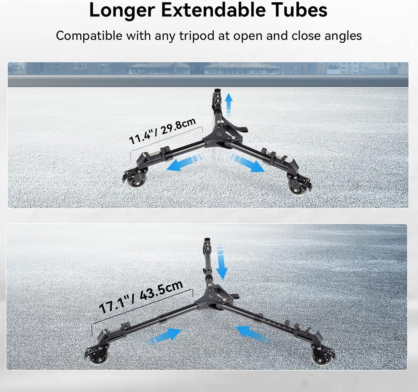 Universal Photography Tripod Dolly, Heavy Duty with 3" Rubber Wheels, Adjustable Legs and Carry Bag, 33 Lbs Capacity Tripod Wheels for Canon for Sony Cameras Camcorder Video Lighting- 3986