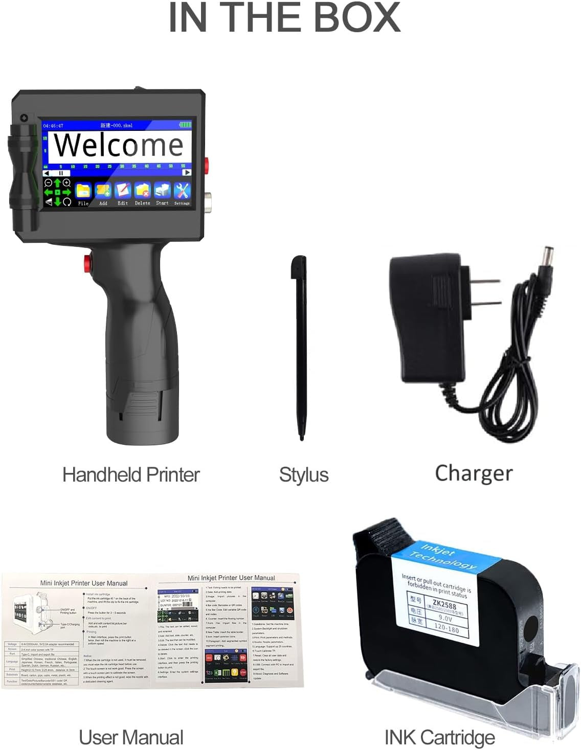 Upgrade Handheld Inkjet Printer, Ink Jet Printer for Text Qrcode Barcode Date Time Logo Batch Number Print on Metal Wood Glass Cloth Carton Plastic (Handheld Inkjet Printer)