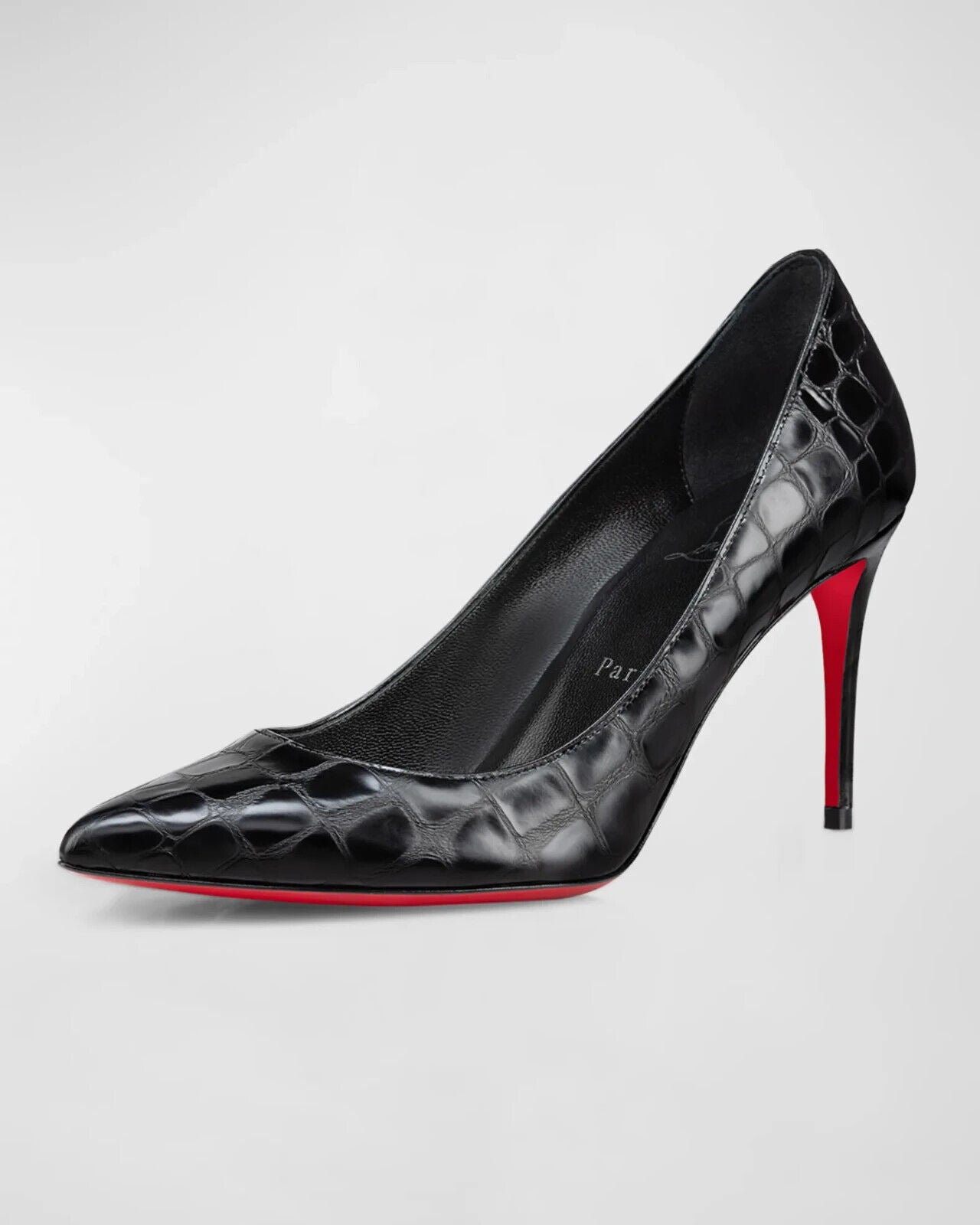 Christian Louboutin Z3896 Black Kate 85 Croco Red Sole Classic Pumps Size 7.5 M