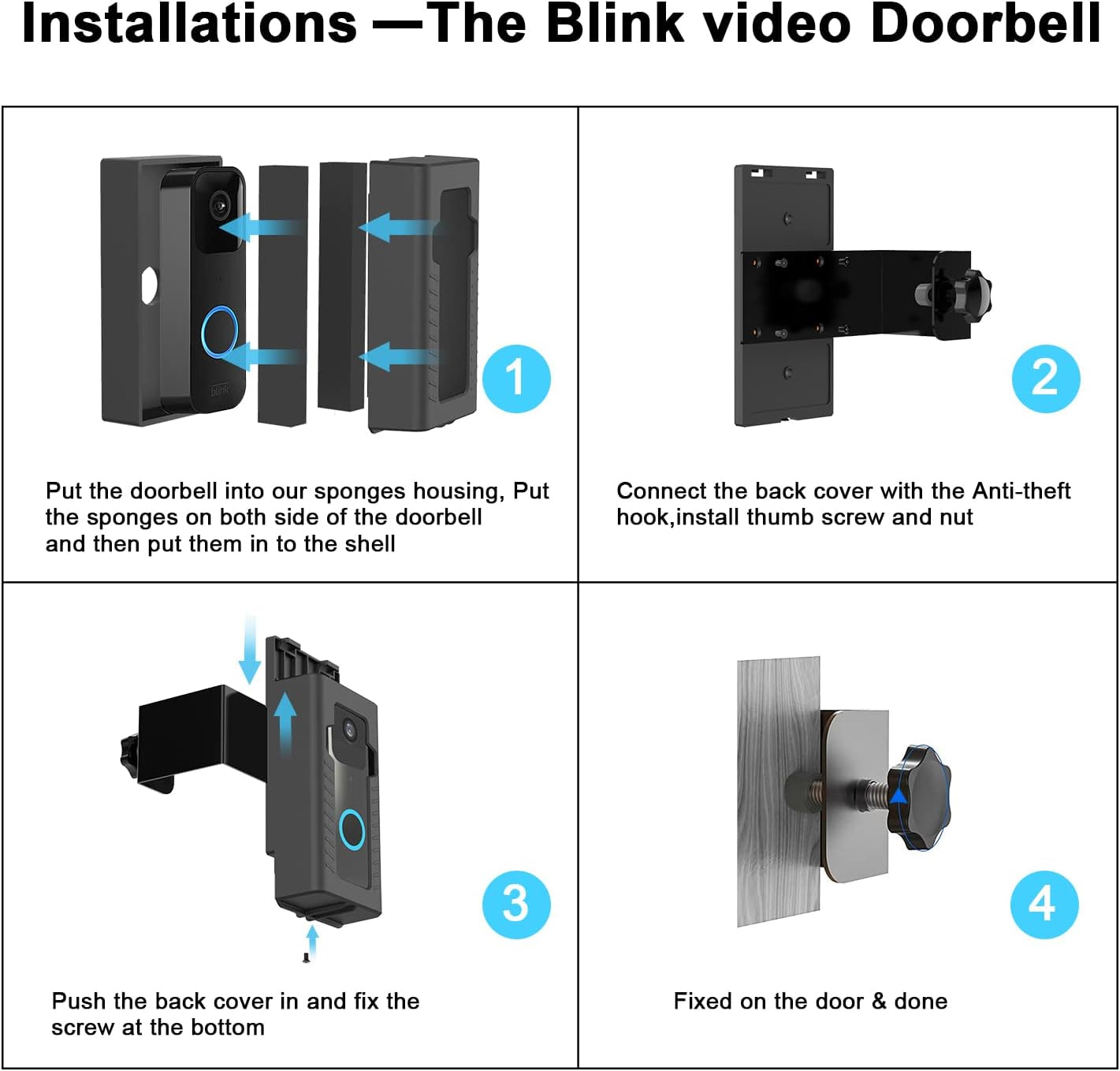 Anti-Theft Blink Doorbell Door Mount,No-Drill Mounting Bracket for Blink Video Doorbell Cover Holder Not Block Doorbell Sensor Easy to Install Blink Video Doorbell Accessories