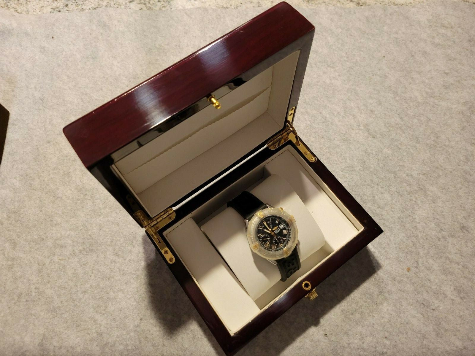 ℬ Breitling Watch Solid Piano Wood Collector Presentation Box Storage Display