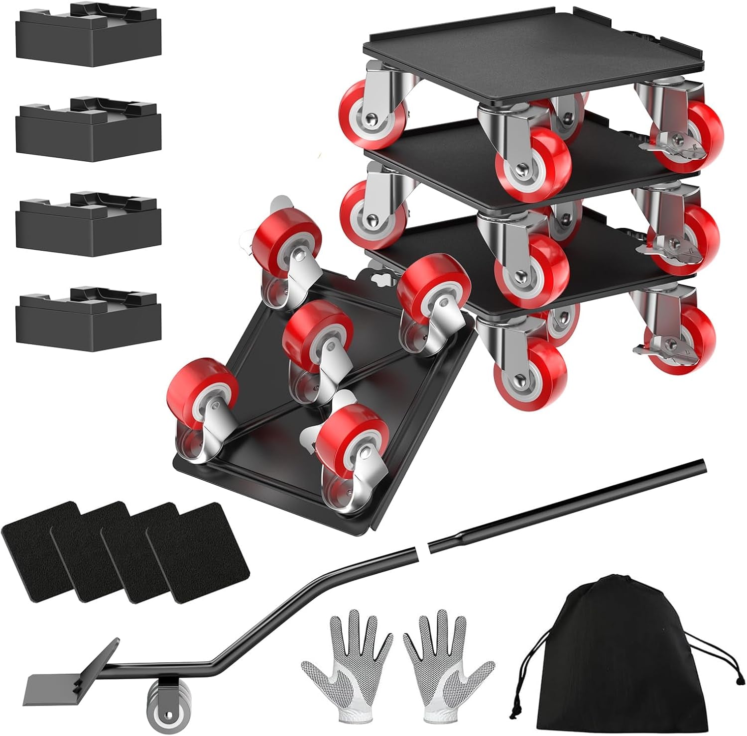 Furniture Dolly,Furniture Mover Pro Set,Furniture Lifter with 5 360° Rotatable Rubber Universal Wheels，Carbon Steel Panel Furniture Movers，Maximum Load 3307Lbs.Red.