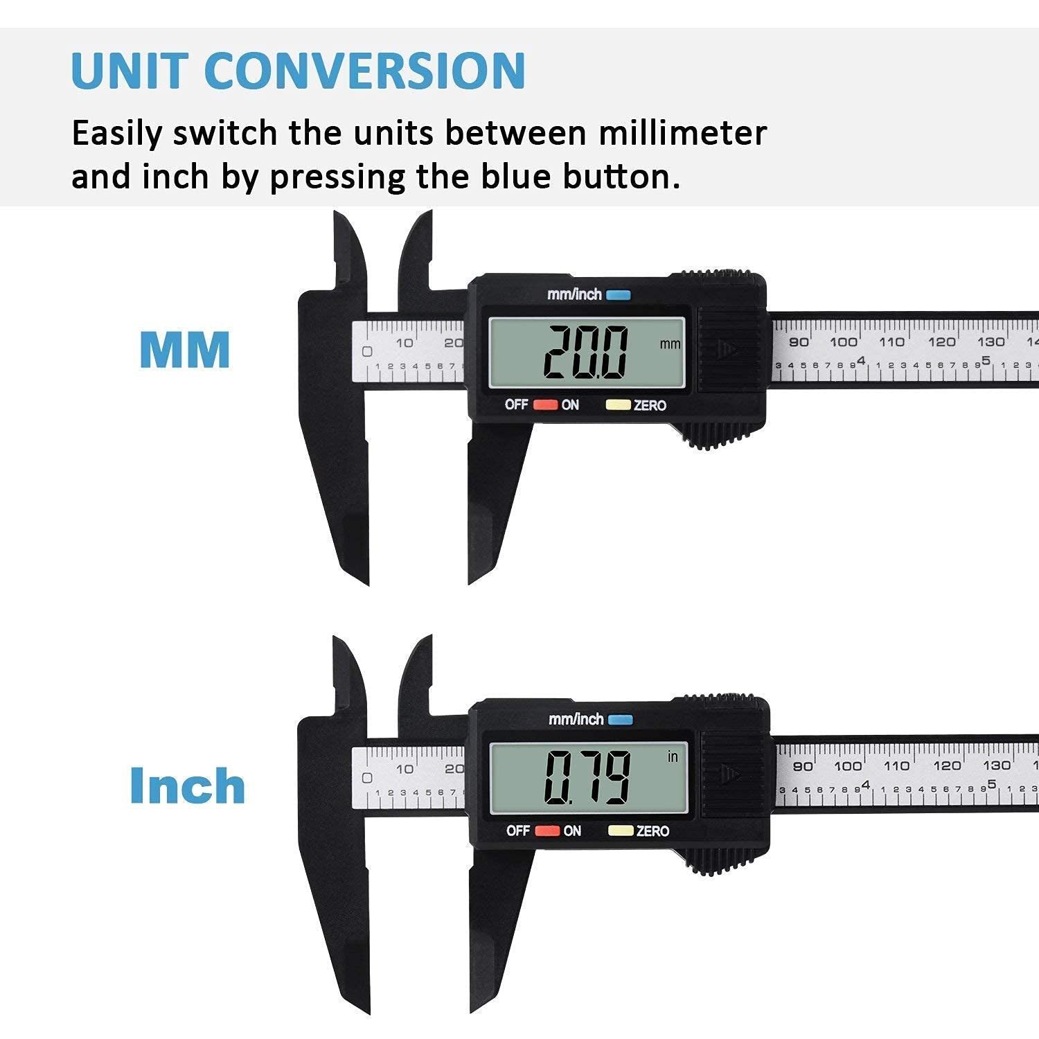 Digital Caliper,  0-6" Calipers Measuring Tool - Electronic Micrometer Caliper with Large LCD Screen, Auto-Off Feature, Inch and Millimeter Conversion