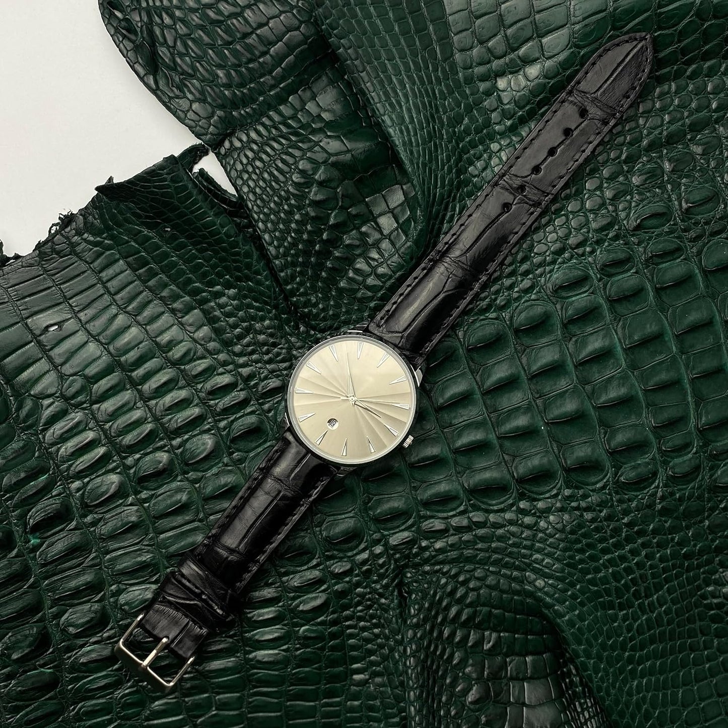 Handmade Alligator Leather Watch Band Men Quick Release Premium Crocodile Strap Stingray Ostrich Replacement Silver Buckles 18Mm 19Mm 20Mm 21Mm 22Mm 24Mm