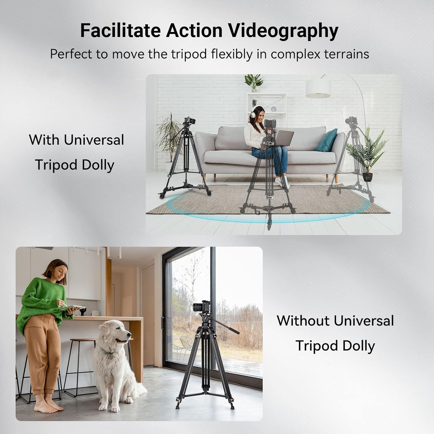 Universal Photography Tripod Dolly, Heavy Duty with 3" Rubber Wheels, Adjustable Legs and Carry Bag, 33 Lbs Capacity Tripod Wheels for Canon for Sony Cameras Camcorder Video Lighting- 3986