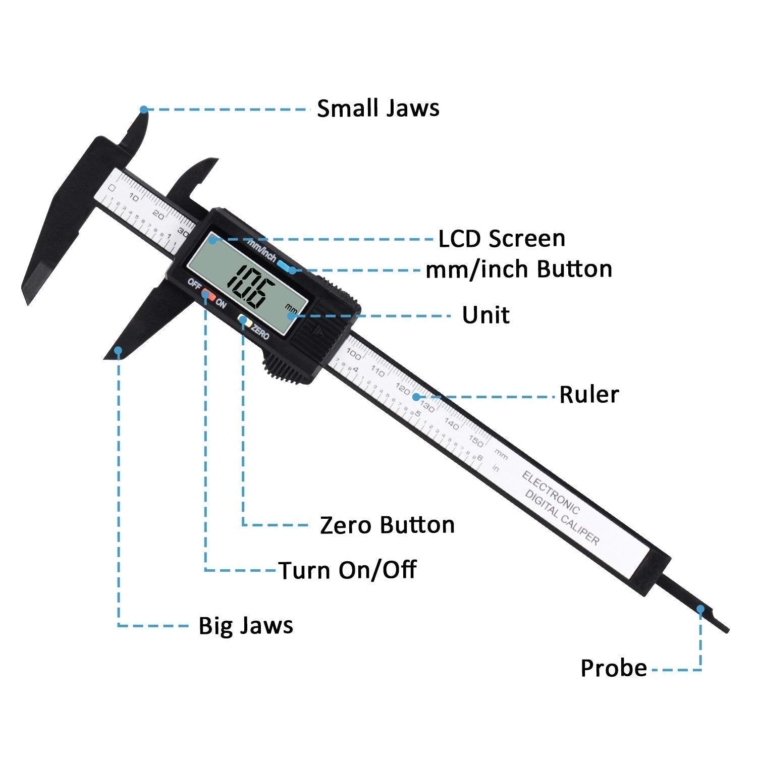 Digital Caliper,  0-6" Calipers Measuring Tool - Electronic Micrometer Caliper with Large LCD Screen, Auto-Off Feature, Inch and Millimeter Conversion