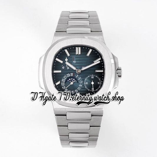 PPF V3 Moon Phase Date 5712/1A-001 PP240 Automatic Mens Watch (True Power Reserve Display) Blue Texture Dial Stainless Steel Bracelet Super Edition Eternity Watches