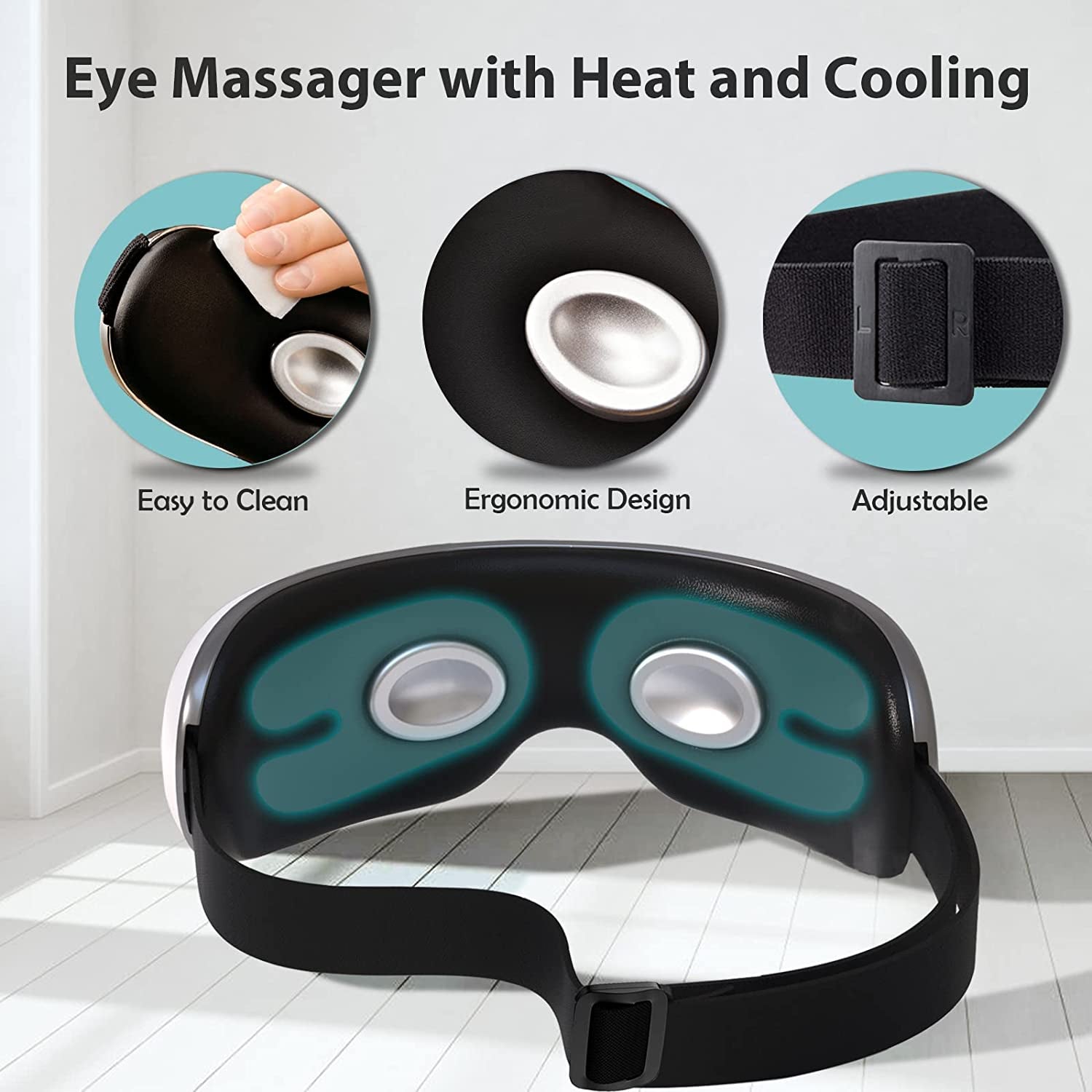 Eye Massager with Heat and Cooling for Migraines, Dry Eyes, Dark Circles, Rechargeable Bluetooth Music Heat Cold Eye Massager Improve Sleeping - Great Gifts for Woman and Man (White)